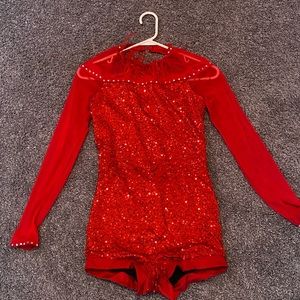 red sequined dance costume w/ shorts